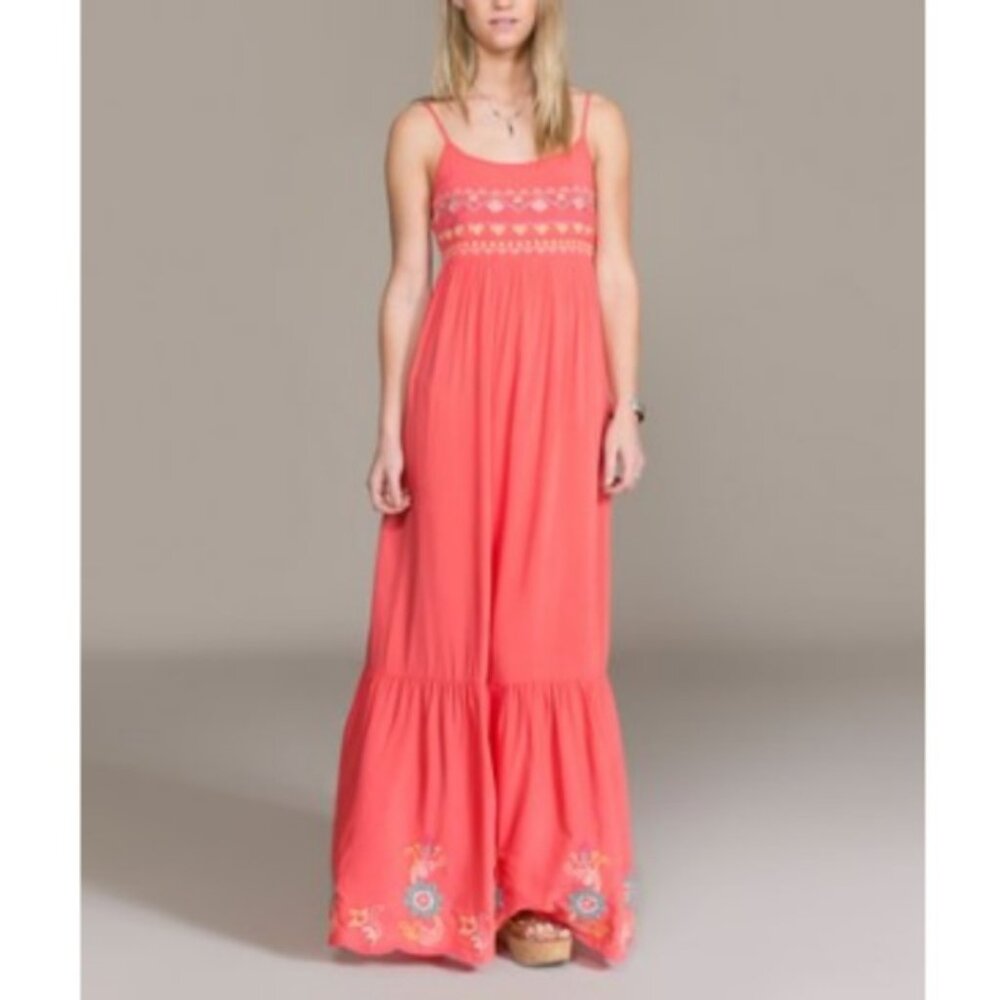 Flying Tomato Maxi dress Womens Medium Embroidered Orange Boho Ruffle Hem M EUC